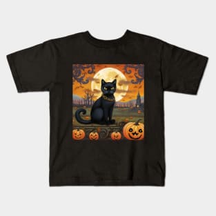 Halloween Kitty with Pumpkins Kids T-Shirt